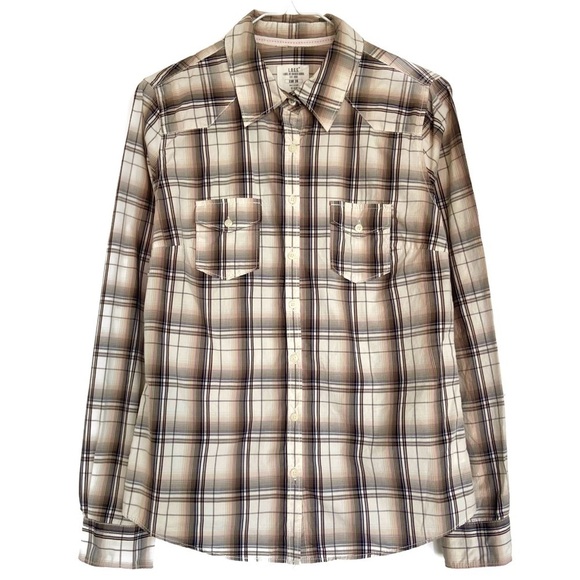 None Tops - Checkered Pastel Plaid Modern Pocket Shirt
